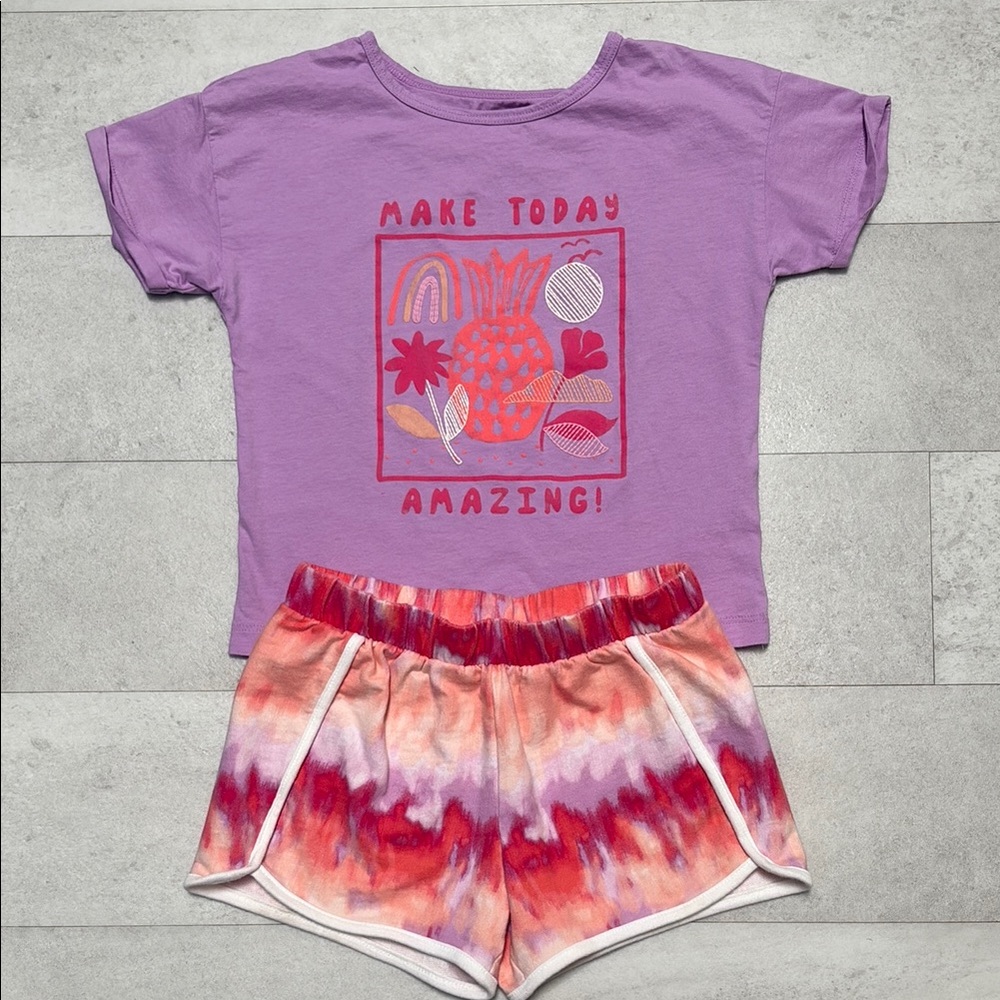 Carter's Lavender Top & Tie-Dye Shorts Set
